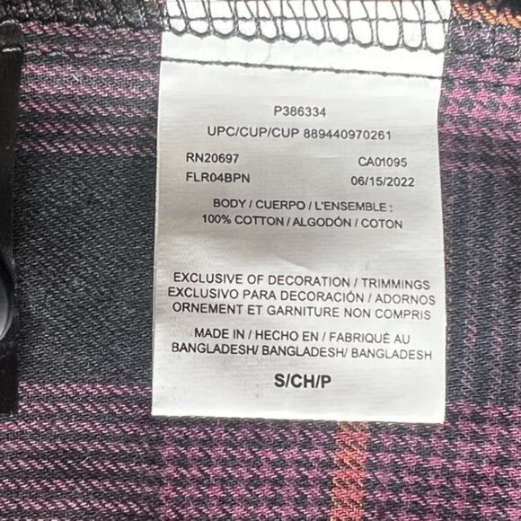 Dickies Womens Bakerhill Oversized Black Plaid Button-Up Shirt Long Sleeve Small - Picture 6 of 15